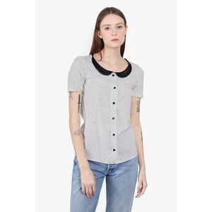 Saint Laurents Black/White Polka Dor Micro Heart Collared Sheer Blouse Size 36?